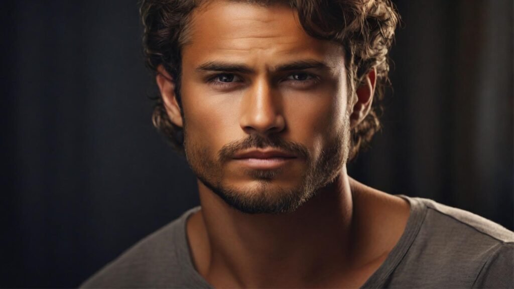 Ele é um homem de presença marcante, com um corpo definido e uma postura confiante. Suas mãos estão discretamente no bolso, revelando uma atitude descontraída, mas ao mesmo tempo determinada. Seus olhos, com um olhar firme e voltado para o futuro, transmitem a certeza de que está pronto para enfrentar qualquer desafio. O sorriso sutil no rosto adiciona um toque de suavidade, equilibrando sua aura de força interior. Ele emana uma confiança inabalável, como se soubesse exatamente onde quer chegar e como conquistar seus objetivos. Sua postura e expressão refletem um homem que, sem esforço, cativa a atenção e transmite autoridade